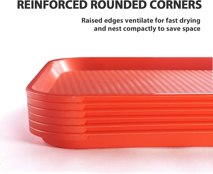 6 Pack Plastic Serving Trays, 12x16 Inch Red Cafeteria Lunch Trays | Red - Image 5
