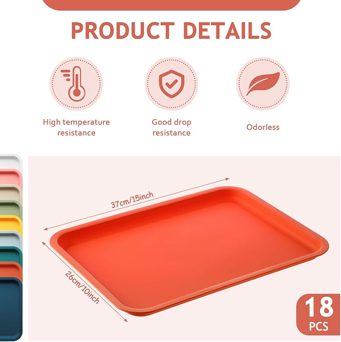 Gerrii 18 Pcs Plastic Fast Food Trays Bulk Restaurant Serving Cafeteria Tray - Image 2