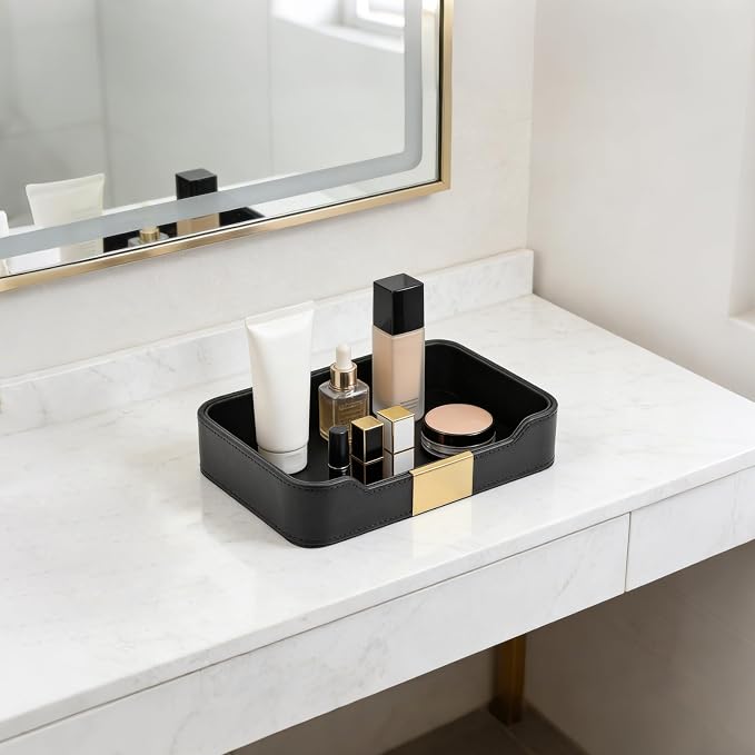 Luxury Leather Valet Tray Desktop Storage Organizer, Bedside Vanity Catchall - Image 4