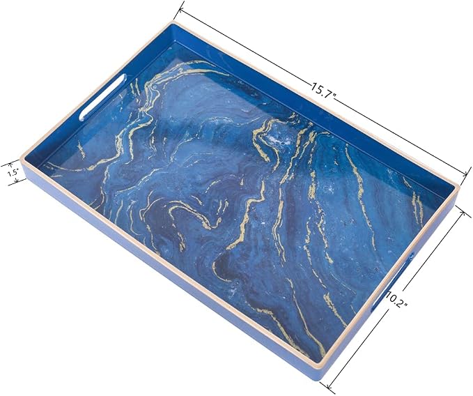 Blue Decorative Tray, Plastic Rectangle Serving Tray - Image 3