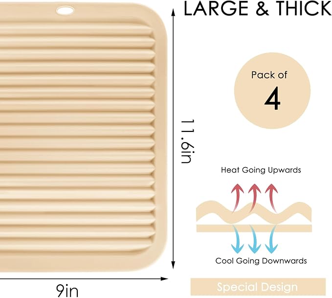 QPIX DIGITAL 4 Pack Beige Silicone Trivets - Image 4