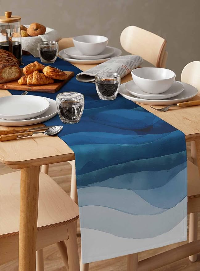 Navy Blue Ombre Table Runners 72 Inches Long, Abstract Modern Stripe Table - Image 3