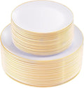 KIRE 100PCS White Plates with Gold Trim by KIRE