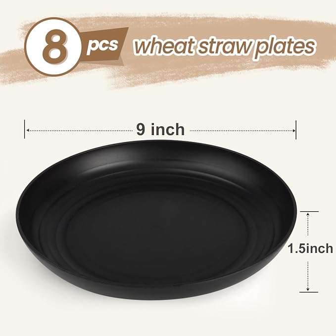 Wheat Straw Plates 9 Inch, Unbreakable Plastic Plates Reusable, Dinner Plates - Image 2