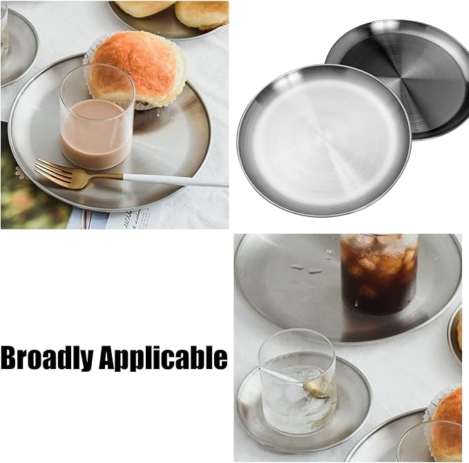 CAMBUY Stainless Steel Plates 9 inch 10 Pcs Metal Dinner Dishes Plate Set | - Image 6