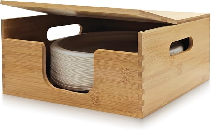 Bamboo Paper Plate Storage, Paper Plate Holders and Dispenser, fit by EBIGIC