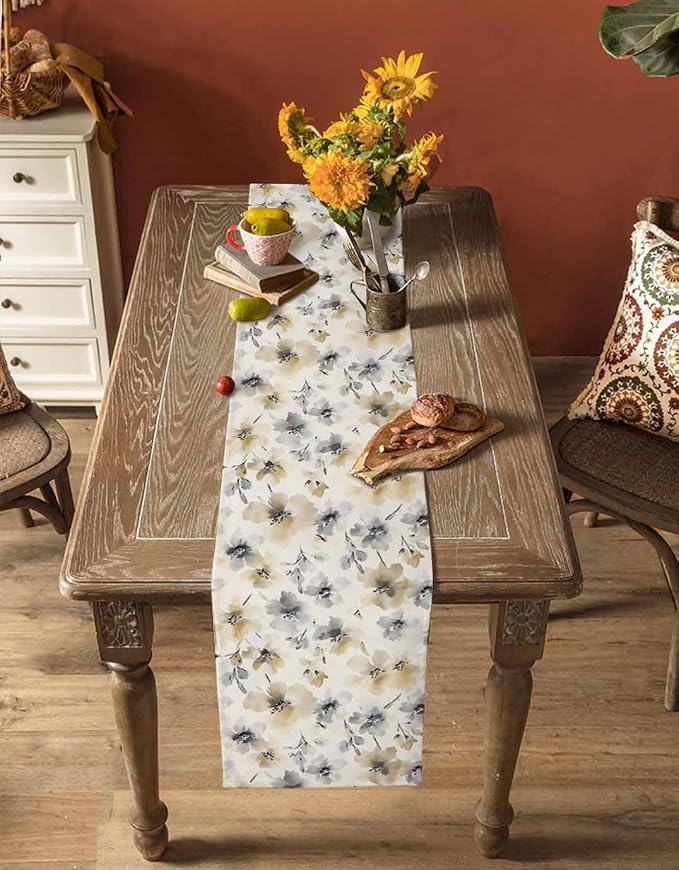 Watercolor Flower Short Table Runners 36 Inches, Cotton Linen Fabric Table - Image 4