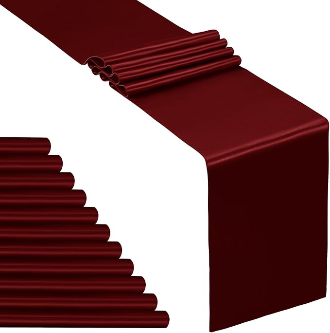 SiinvdaBZX 24 Pcs Burgundy Satin Table Runner 12 x 108 inches Long | Bright by SiinvdaBZX