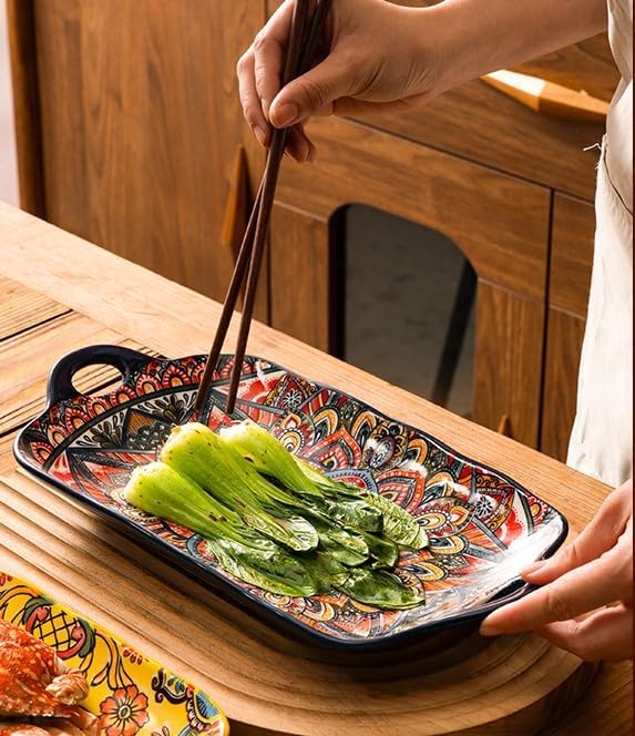 Serving Tray with Handles Rectangular Serving Platter Ceramic Extra Large - Image 5