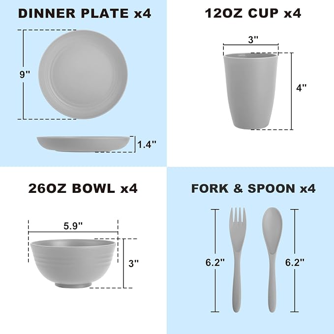 Wheat Straw Dinnerware Sets, Dishwasher & Microwave Safe Kids Plates and Bowls - Image 2