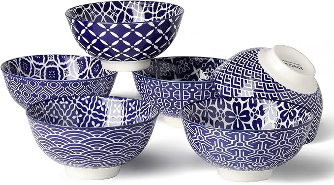 Metahom Blue and White Bowls, Ceramic Dessert Bowls 10 Oz, Porcelain Bowl Set by Metahom