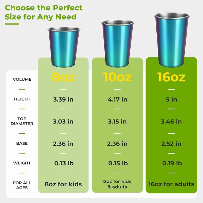 12oz Stainless Steel Pint Cups, Stackable Metal Drinking Glasses | Stainless - Image 8