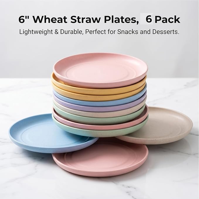 6 PACK 6 Inches Lightweight Mini Wheat Straw Plates Reusable Plate Set - Image 8