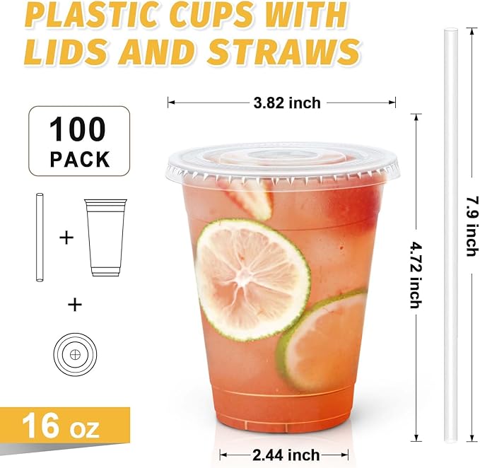 Clawsoff 100 Pack 16 oz Disposable Clear Plastic Cups - Image 2
