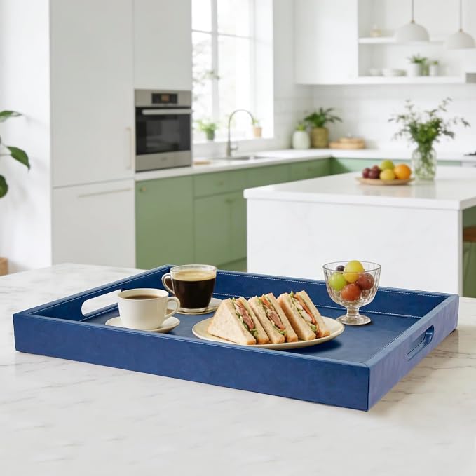 18 x 12 inches Leather Ottoman Serving Tray - Image 3