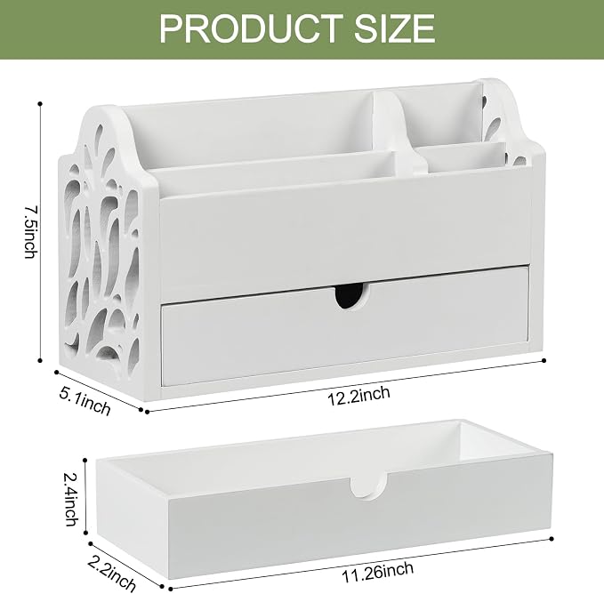 Desk Organizer with Drawer Wood File Office Mail Organizer Countertop | 5 Slot - Image 7
