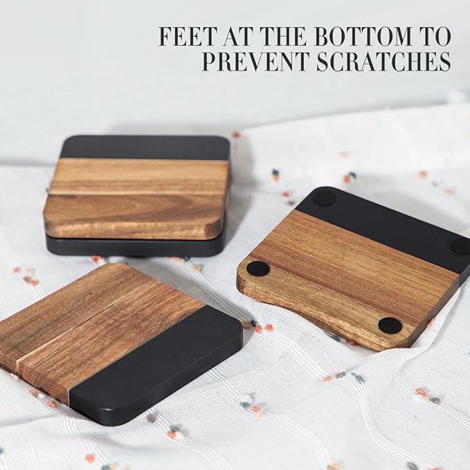 Acacia Wood Black Marble Coasters - Image 3