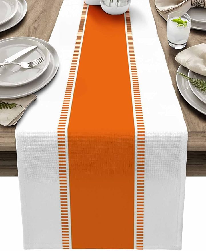 Orange Short Table Runners 36 inches Long, Stripes Table Runner Farmhouse by Futuregrace