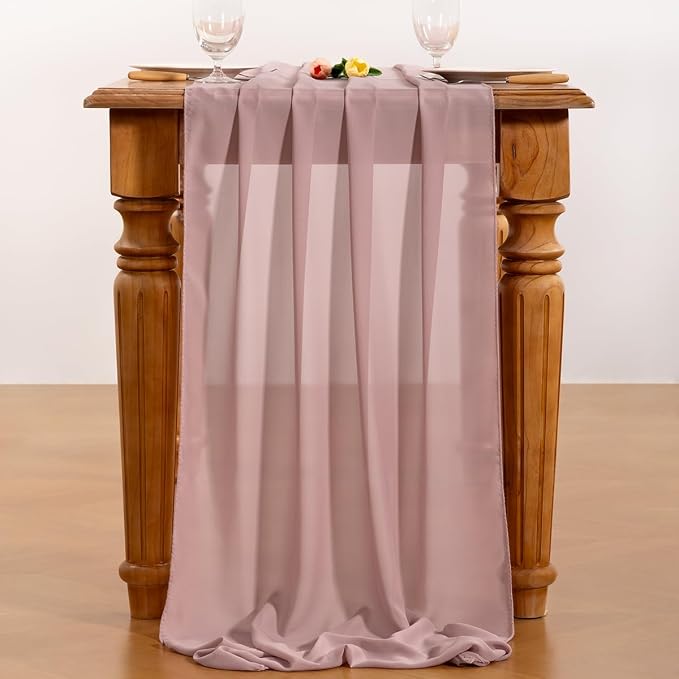 Dusty Rose Chiffon Table Runner Summer Boho Wedding Birthday Party Decor | 14ft - Image 5