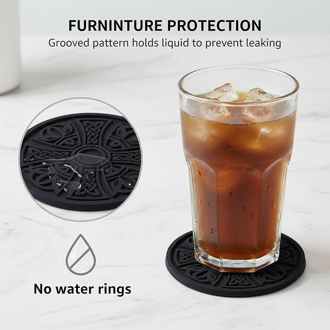 Silicone Coasters with Holder, Cross Pattern, 6 Pack | Non-slip drink mats - Image 3