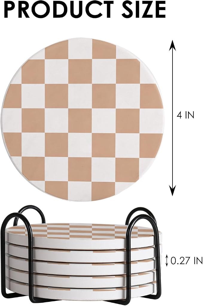 Drink Coasters Set of 6 with Holder, Absorbent Ceramic Coasters with Anti-Cork - Image 6