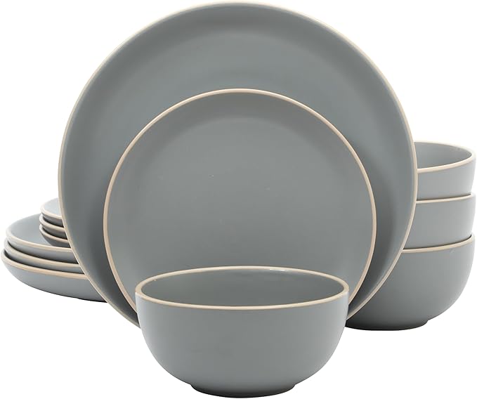 Gibson Home Rockaway 12-Piece Stoneware Dinnerware Set, Matte Finish, Service by GibsonHomewares