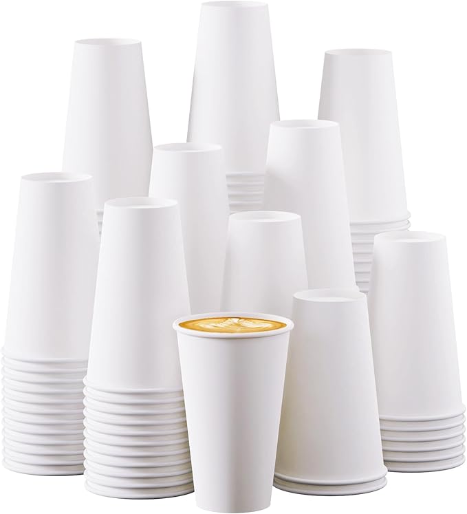 Turbo Bee Disposable Paper Coffee Cups 16oz, 210 Pack White Paper Cups by TurboBee