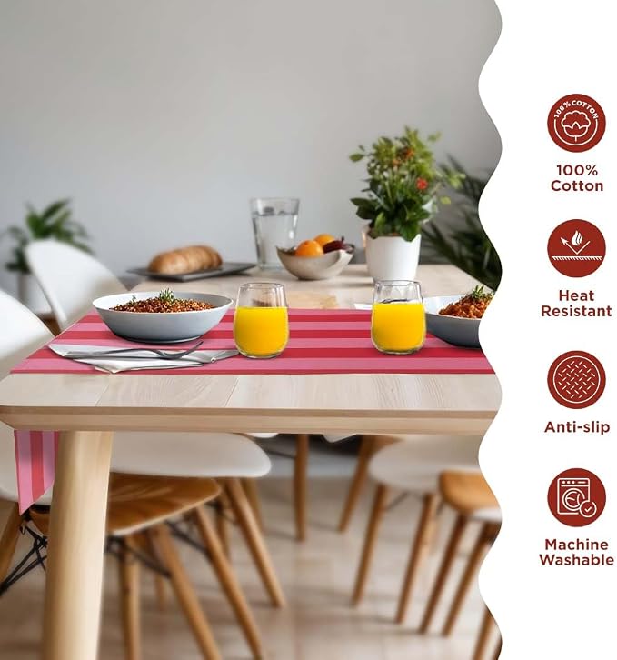 Folkulture Table Runner 108 inches Long | Vertical Striped Pink & Red Cute - Image 3