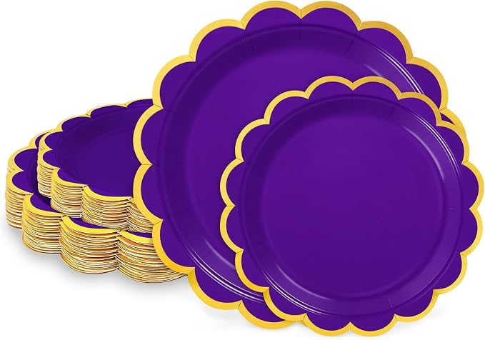 50 Pcs Purple Paper Plates Disposable, Dessert Cake Plates, by LIKAJON