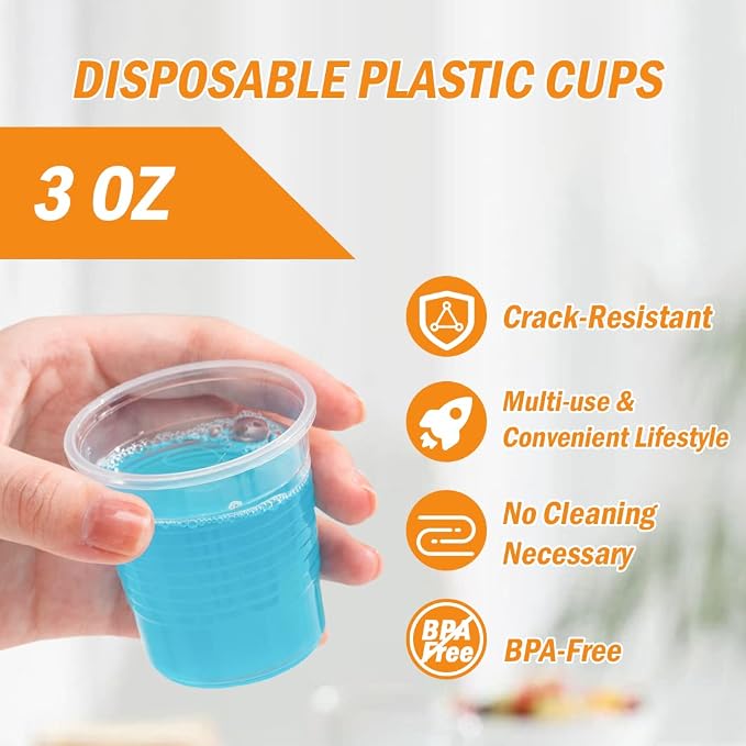 SIUQ 600 Pack 3 oz Clear Plastic Cups, Disposable Bathroom Mouthwash Cups | - Image 8