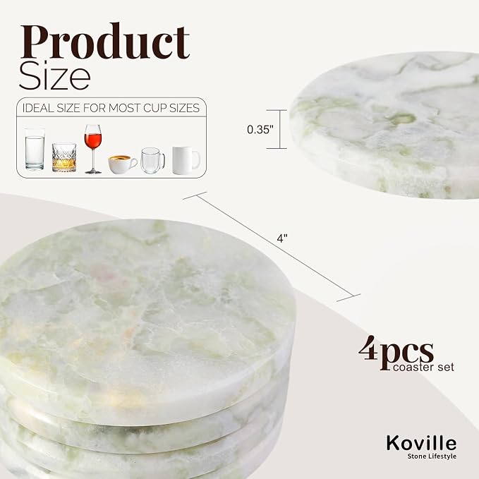 Marble Coaster Set of 4, Round White Coasters, Heat Resistant Coaster - Image 2