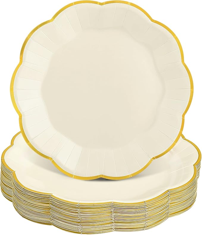 NatNarr 30 Pcs Beige and Gold Paper Plates 7 Inch Cream Appetizer Plates | by NatNarr