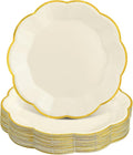 NatNarr 30 Pcs Beige and Gold Paper Plates 7 Inch Cream Appetizer Plates | by NatNarr