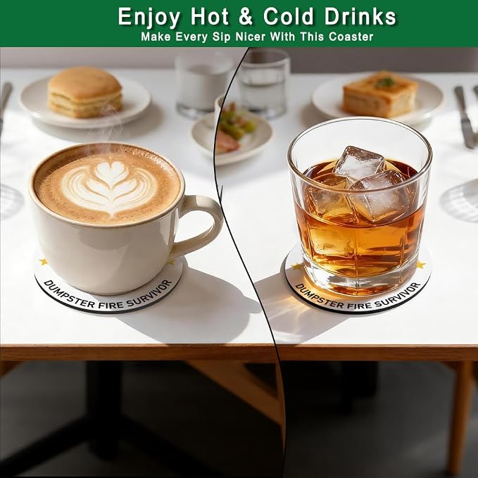 Certified Dumpster Fire Survivor Drink Cup Holder Coaster Set of 2, Funny - Image 5