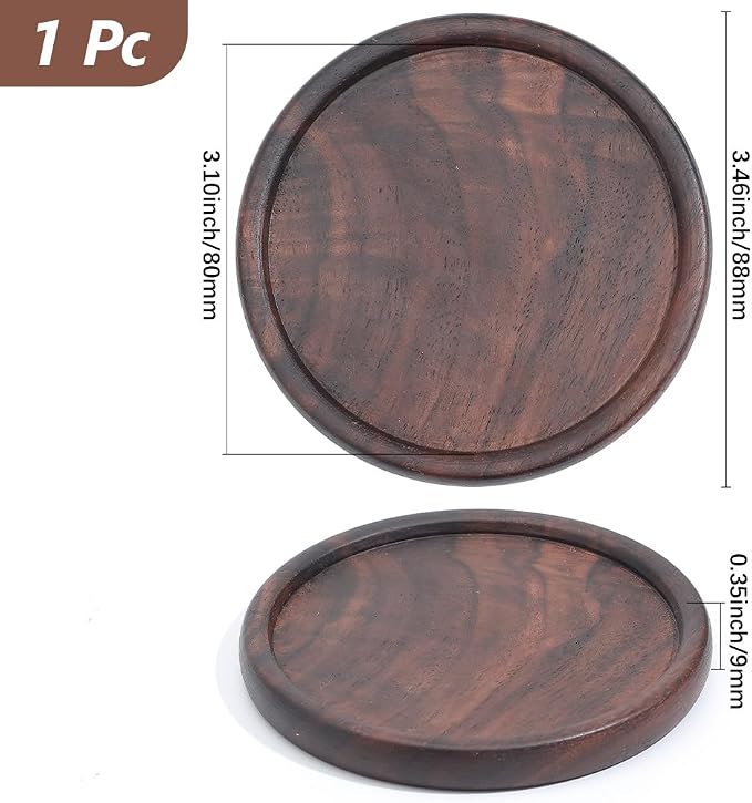 3.5 Inch Round Heat Resistant Wood Drink Mat Black Natural Walnut Coaster - Image 2