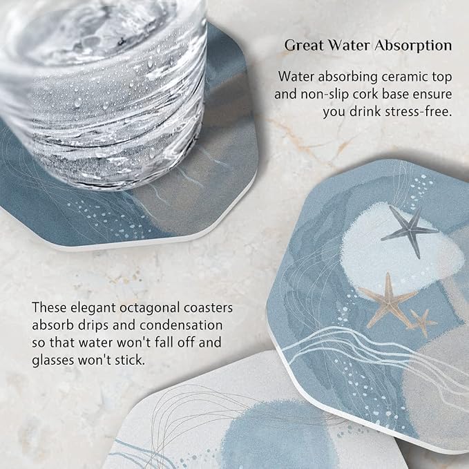 UMIRRO Absorbent Ceramic Stone Coasters Set of 6 - Image 4