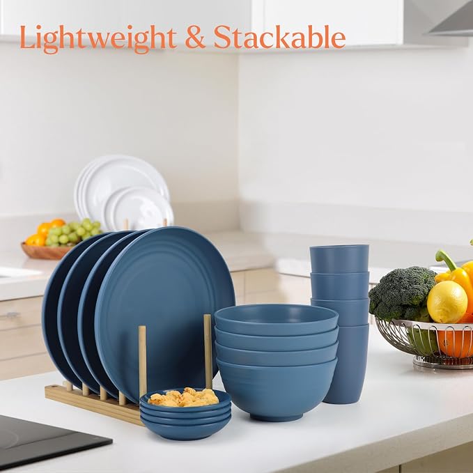 Wheat straw plates and bowls sets of 16 - Image 4