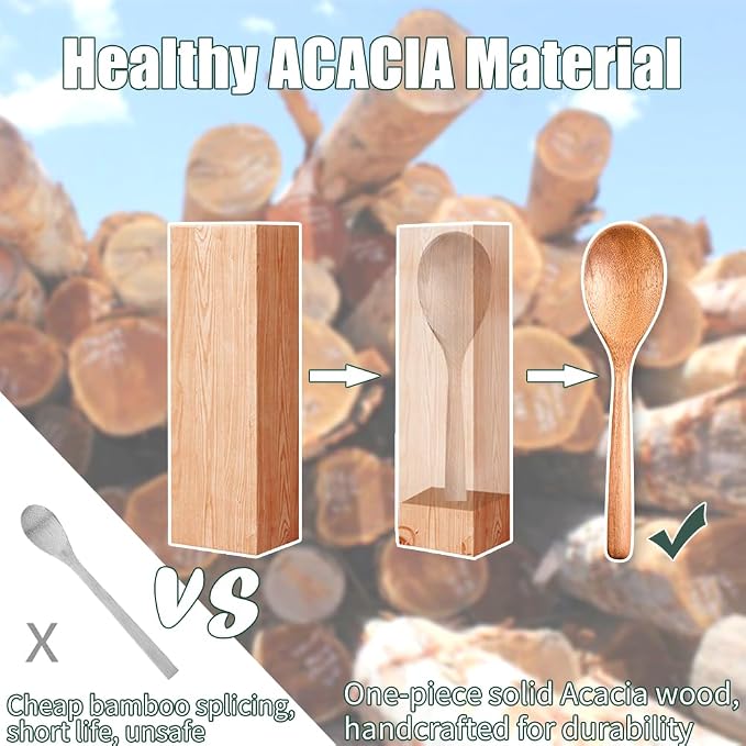 Wooden Spoons for Cooking, Wood Spoon Set of 2, Kitchen Serving Ladle Scoop - Image 7