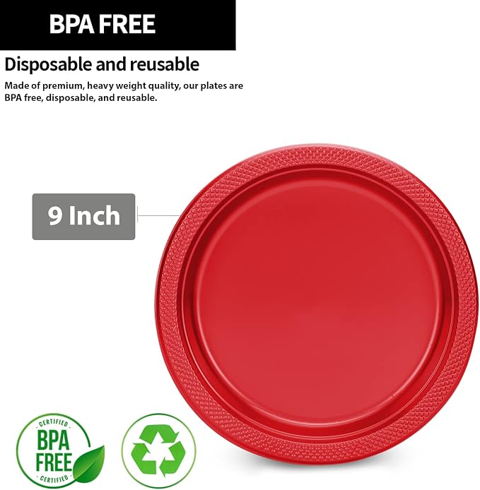 Hanna K. Signature Red Plastic Plates 7 Inch 600 Count – Heavy Duty Disposable - Image 2
