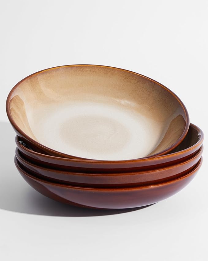 Ceramic 32 Oz Pasta Bowls, 8.75 Inch Reactive Glaze Pasta Bowl Set of 4 by Pokini