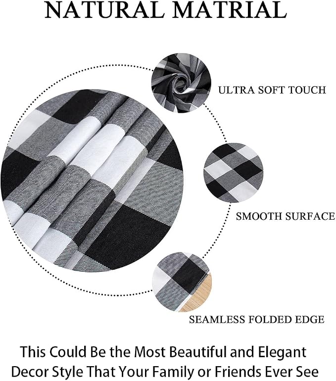 ShinyBeauty Checked Square Tablecloth 54x54-Inch Black and White Buffalo Plaid - Image 5