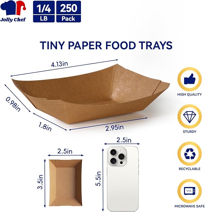 1/4lb Paper Food Tray 250 Pack Disposable Food Serving Boats | Small Paper Food - Image 2