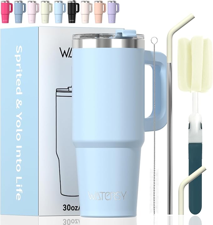 30 oz Tumbler with Handle, Tumbler with Lid and Straw, Double Wall Insulated by Watersy