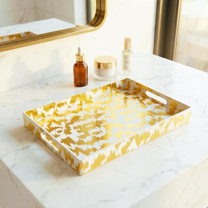 White & Gold Glitter Abstract Serving Tray - Image 8