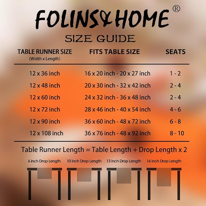 FOLINS&HOME Orange Waterproof Decorative Table Runner 108 Inches Long | 210GSM - Image 6