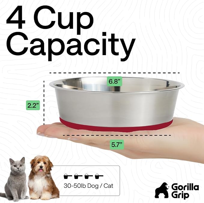GORILLA GRIP Dog Bowl, Holds 4 Cups, Food Grade 304 Stainless Steel Food and - Image 4