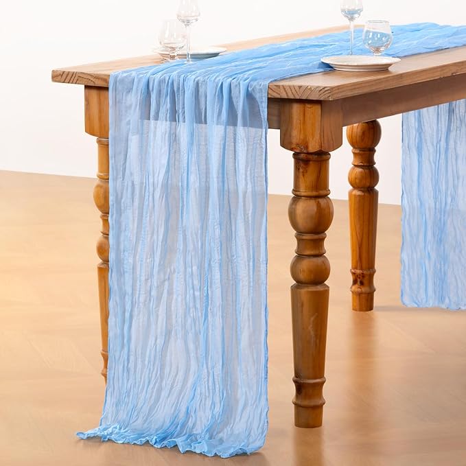 DeZerlor Baby Blue Cheesecloth Table Runners 6 Pack Summer Boho Runners | - Image 6