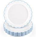NatNarr 30 Pcs Light Blue Plates 9" Scalloped Blue and White Dessert Plates | by NatNarr