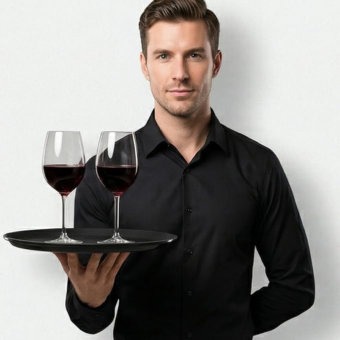 TOPZEA 3 Pack Restaurant Serving Trays, 11 Inch Fiberglass Black Round Tray Non - Image 4