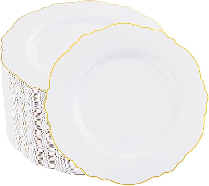 60pcs Gold Dessert Plates-7.5inch Baroque White and Gold Small Dessert by WDF
